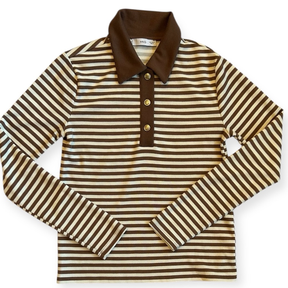 Mango Button Down Striped Polo Shirt